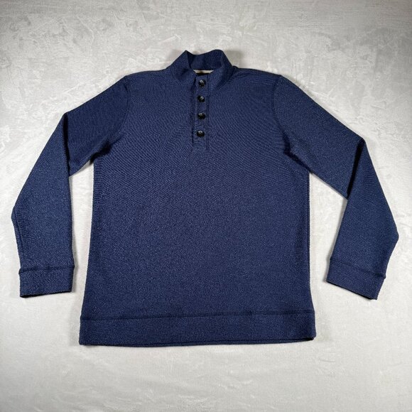 Marine Layer Sweater Men Size L Blue Long Sleeve Pullover Mock Neck 1/3 Button - Picture 1 of 9